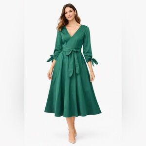 NWT La Roque Davis Midi Dress‎ Hunter Green Belted Event Dress Size M